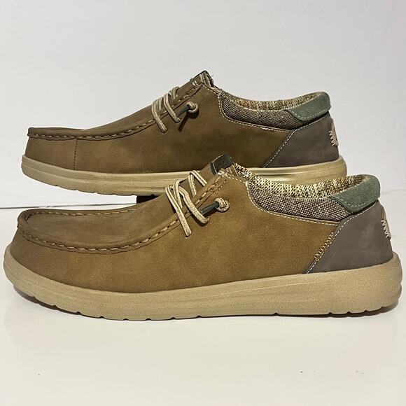 NWOT Hey Dude Paul Nut/Tan Casual Moccasin Sneakers Men Sz 11 Aztec Leather - Picture 2 of 7
